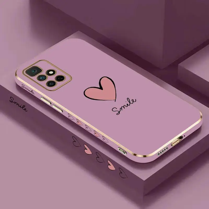 Big Red Heart Luxury Plating Phone Case For Xiaomi Redmi 10 10A 12C 9 10C 9T 9A A1 9C Cover