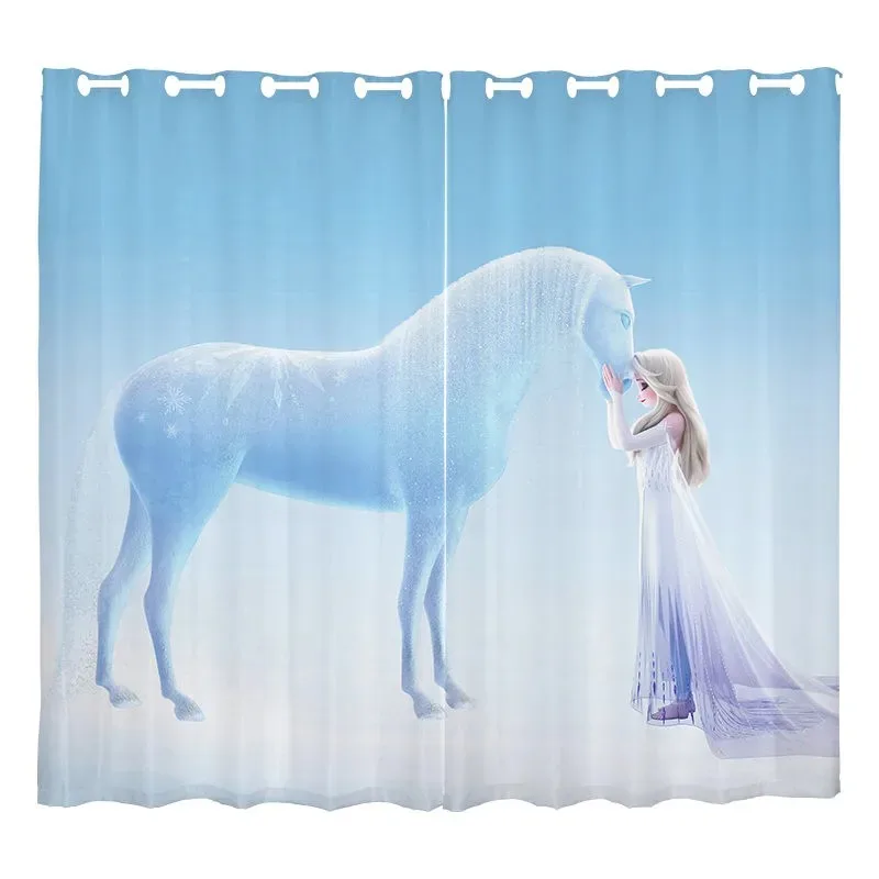 

3D Cartoon Frozen Elsa Blackout Curtains for Children's Room Shading Curtains for Kids Bedroom 2 Panel Home Decoration