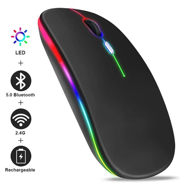 

Мышь Компьютерная аккумуляторная Бесшумная, Bluetooth, светодиодная подсветка