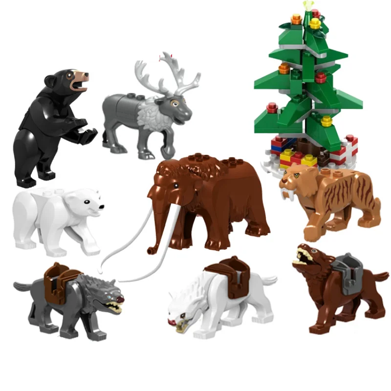 

Animal Tiger Elephant Wolf Building Blocks Christmas Tree Model Children's Figures Assembly Bircks Toys for Kids Gift