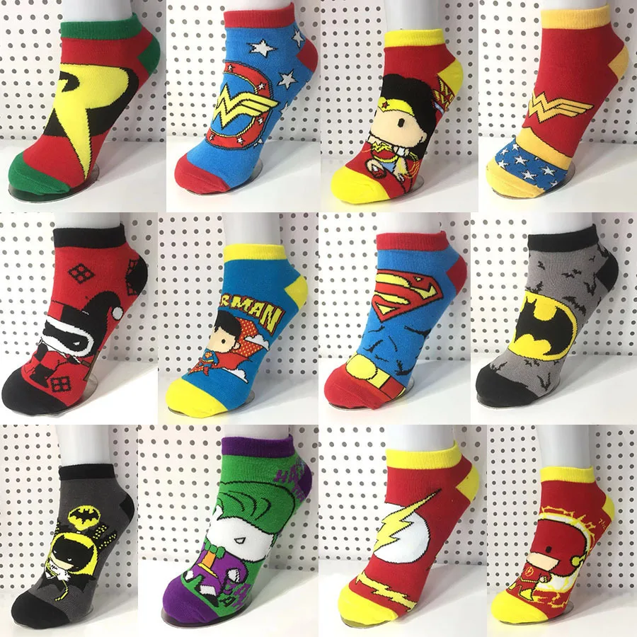 

1 Piece = 1 Pair Anime Figure Batman The Joker Harley Quinn The Flash Wonder Woman Adult Avengers Socks Cotton Sports Socks