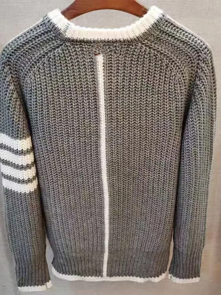 Весенне-осенний модный полосатый контрастный вязаный свитер мужской