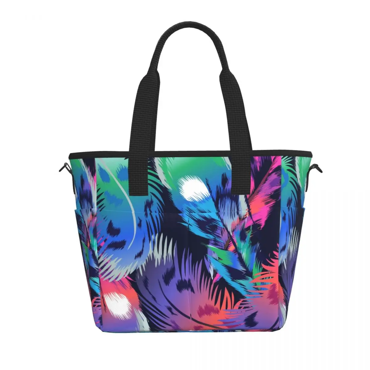 

Travel Insulated Lunch Bag Colorful Bird Feathers Print Large Capacity Food Case for Picnic