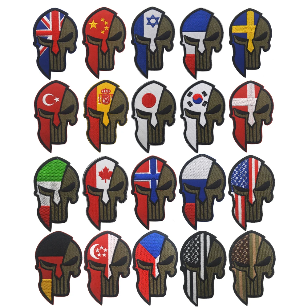 

3D Embroidery Spartan Helmet Patch Punisher Flag Patch USA Spain Russia Israel Canada UK Turkey Tactical Morale Military Badge