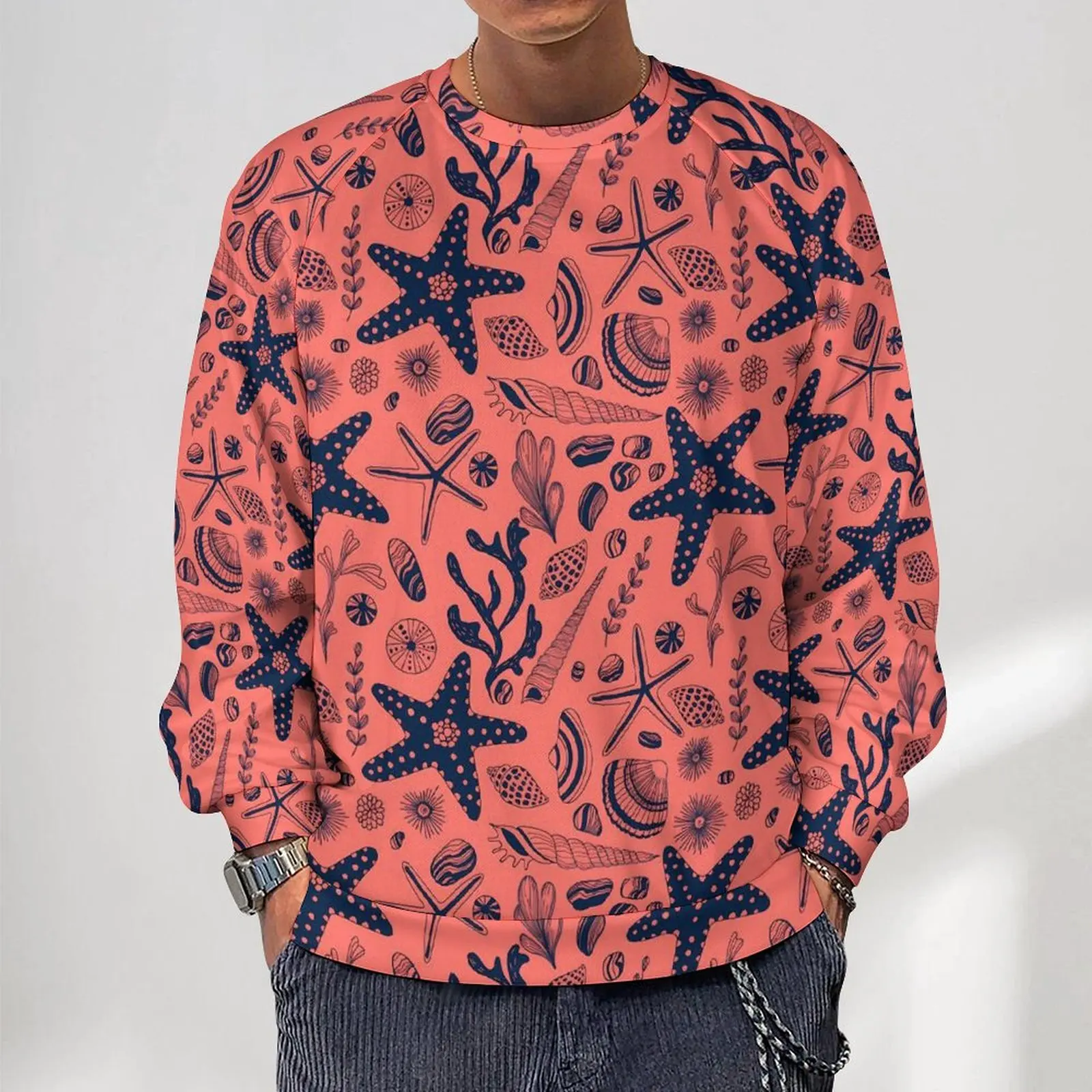 

Sea Shells Casual Hoodies Unisex Living Coral Retro Hoodie Spring Outerwear Custom Sweatshirts Oversized Clothes