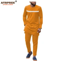 2022 african men clothing set dashiki long sleeve shirt and pants traditional bazin outfit 2 piece tracksuit afripride a1916010