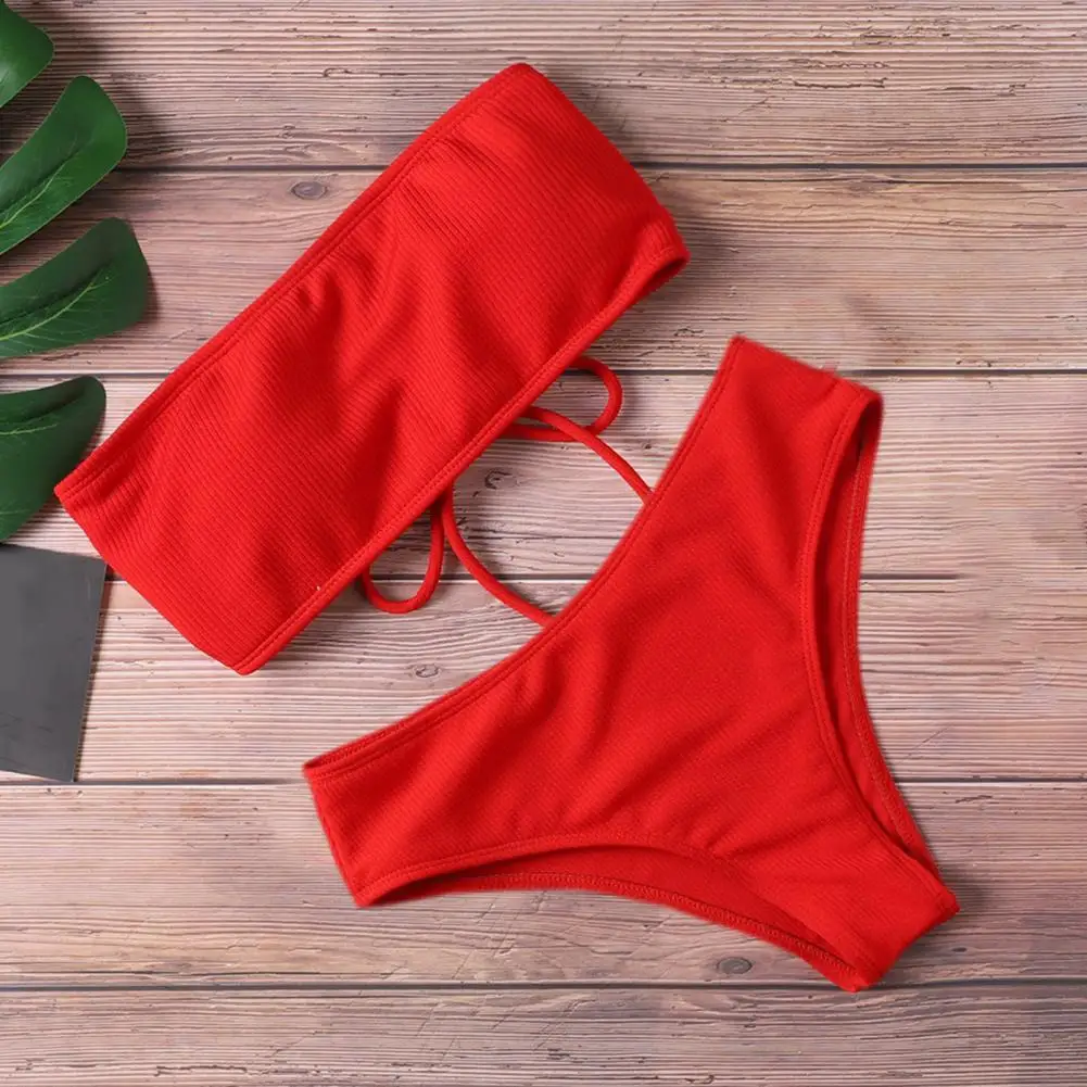 Пикантное бикини без бретелек с высокой талией женский купальник однотонный