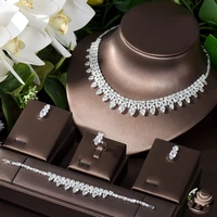 hibride gorgeous whitegold cubic zircon 4pcs women bridal jewelry sets water drop necklace and earring sets party jewelry n 261