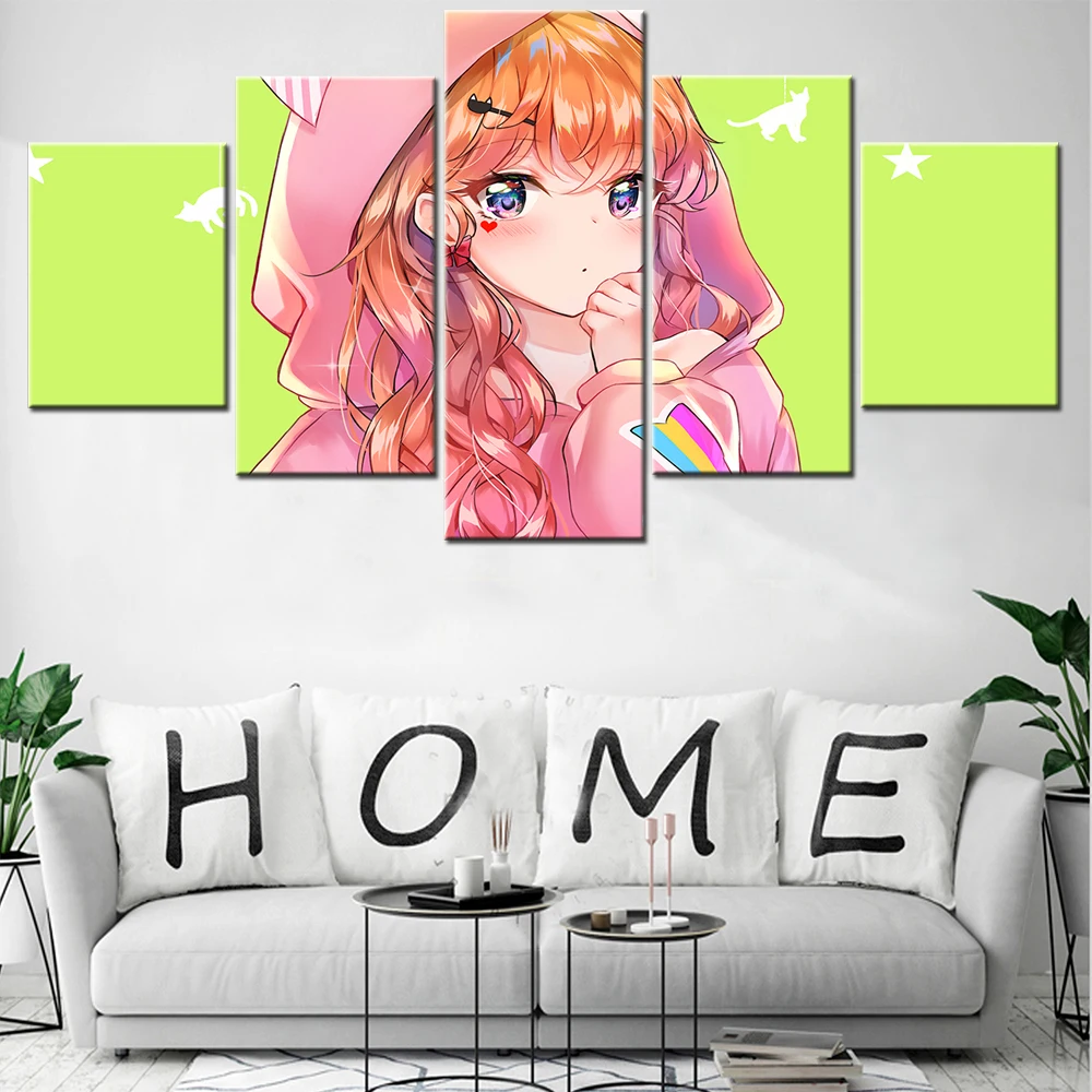 

Anime Figure Hoodie Cute Girl Poster Kawaii Room Decorative 5 Set Paintings Canvas Wall Art Modern Home Decor Pictures Framework