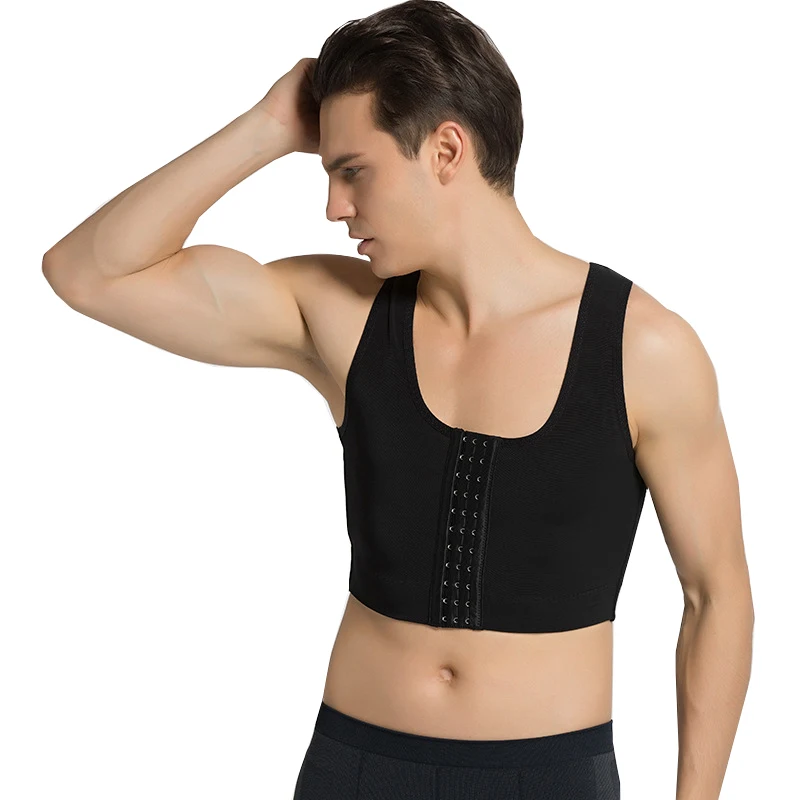 

HaleyChan Men's Chest Binder Flat 3 Rows Clasp Bust Corset Top Vest Compression Shirt Shapewear Breast Binders Body Shaper