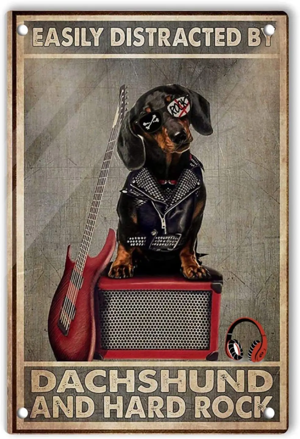 

Hippie Dog Metal Tin Sign Easily Distracted by Dachshund and Hard Rock Retro Poster Man Cave Garage Bar Decor Art Poster Paintin