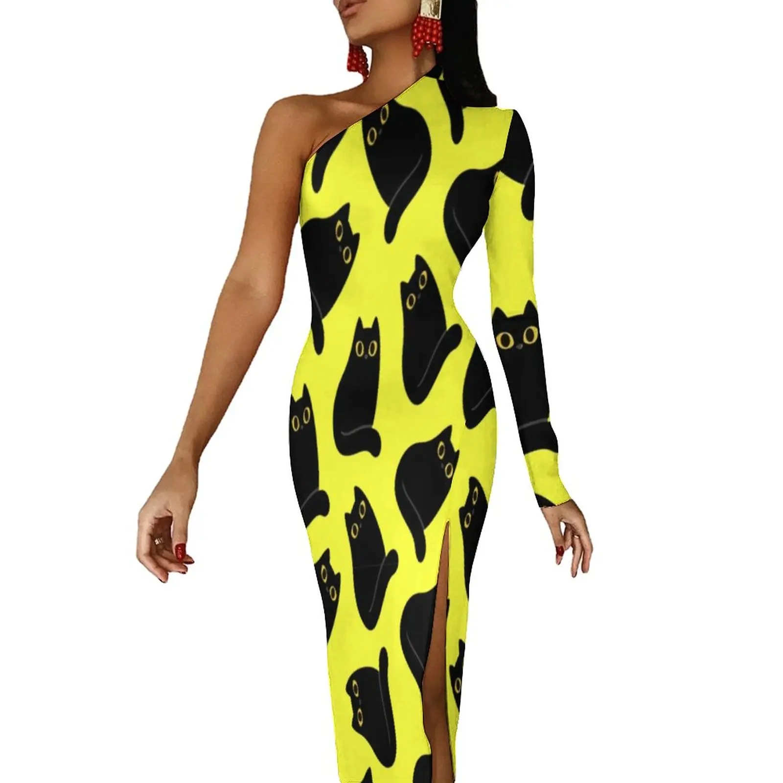 

Платье-макси с длинным рукавом и принтом животных