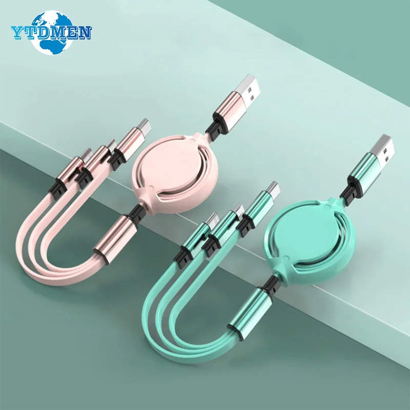 

3 in 1 Retractable USB Type C Cable 2.4A Micro USB Fast Charging Data Cord For iPhone 13 12 Samsung S21 S20 Xiaomi Phone Wire