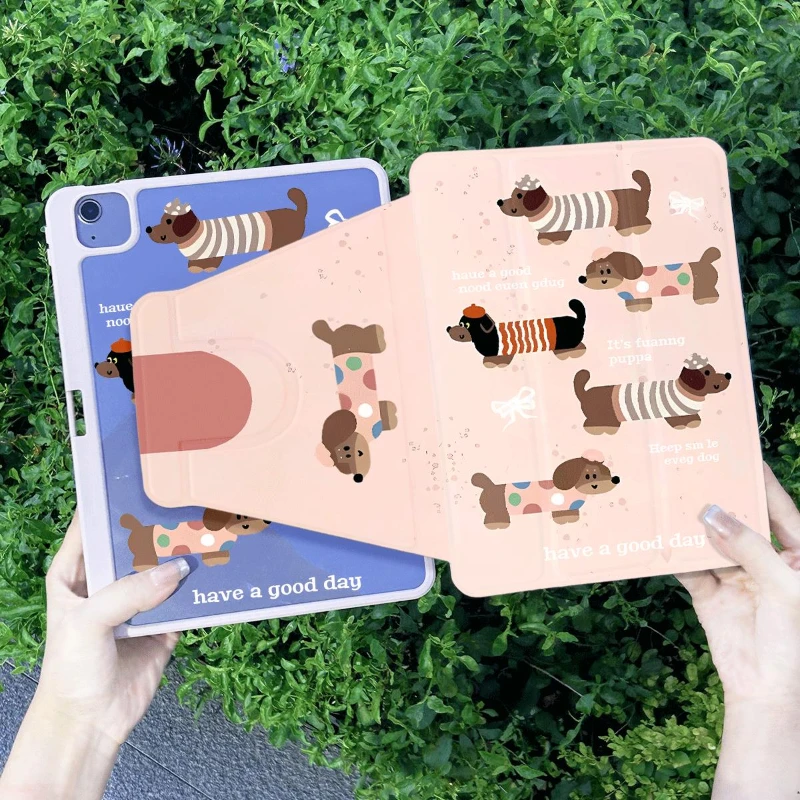 Умный чехол из искусственной кожи с принтами таксы для Ipad 5-го 6-го поколения IPad Air 4