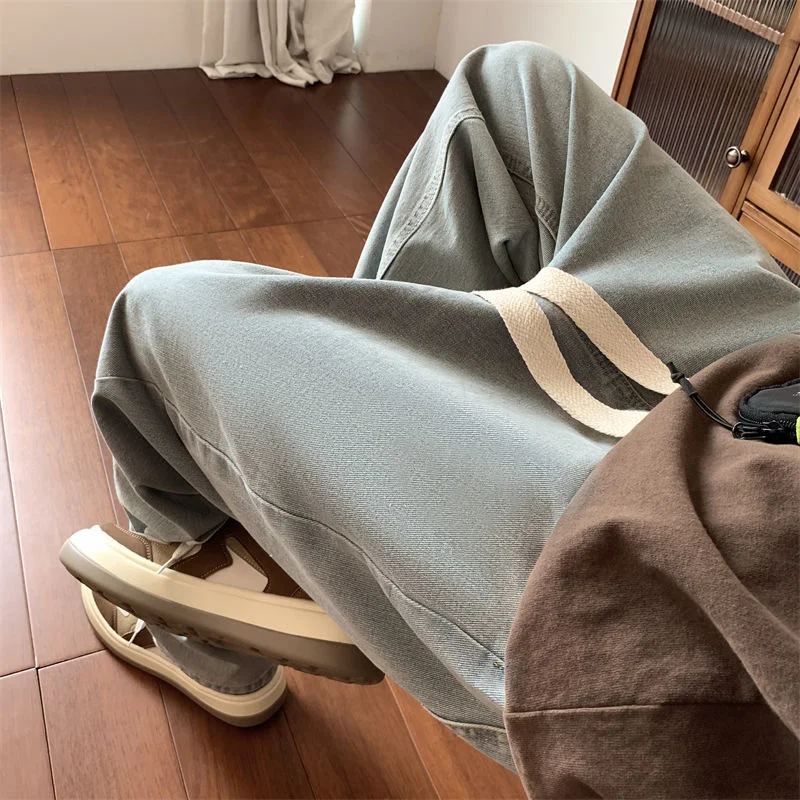 Blue Black Baggy Jeans Men Fashion Casual Drawstring Wide Leg Jeans Men Streetwear Hip Hop Loose Straight Denim Trousers Men