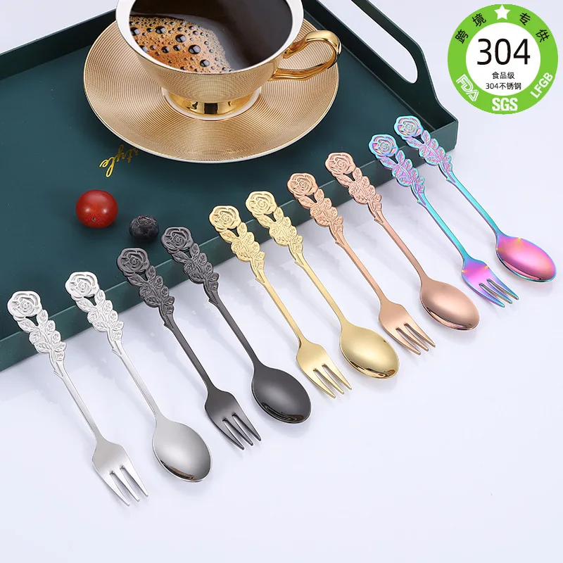 

Dessert Gold Knife Fork Spoon Stainless Steel Cutlery Set Coffee Mirror Polishing Tableware Utensils for Kitchen Dinnerware Sets