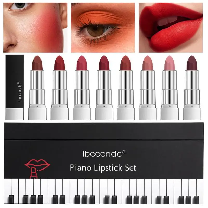 

8Pcs/Set Velvet Matte Lipstick Set Long Lasting Waterproof Creative Piano Box Design Nude Red Batom Makeup Cosmetic Gifts