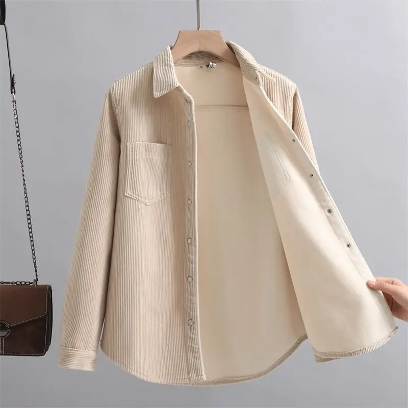 

2022 New Velvet Thicken Warm Women's Solid Color Shirt Female Long Sleeve Tops Winter Fleece Casual Blouse Autumn Clothes T828