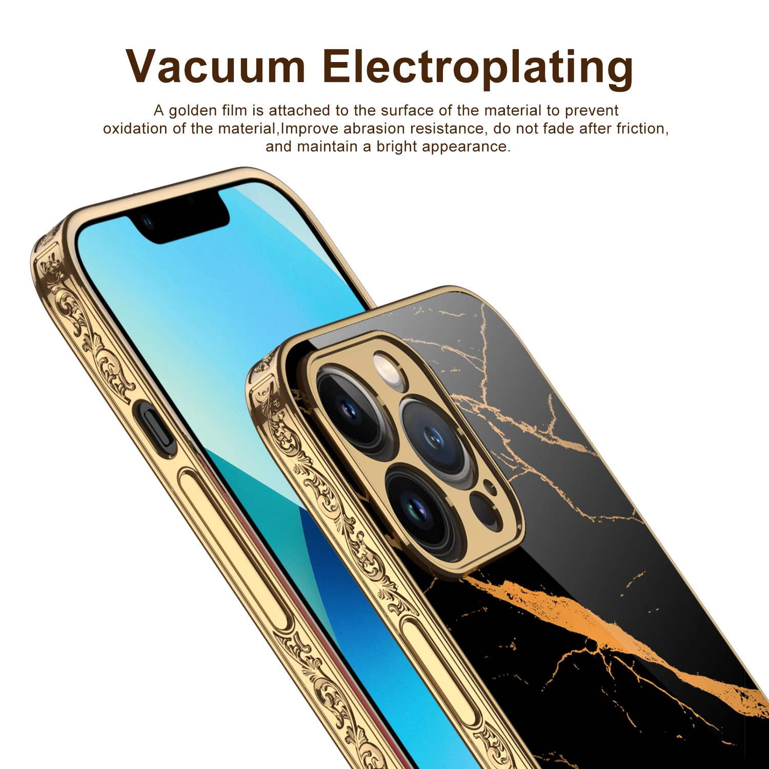 

GKK Painted Tempered Glass Case For IPhone 11 12 13 Pro Max Luxury Plating Carving Edge Hard Cover For IPhone 12 13 Pro Max Case