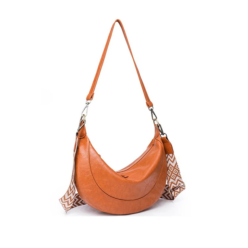 FUNMARDI Large Capacity Ladies Bag Fashion Weave Print Designer Women Shoulder Bag Half Moon PU Leather Crossbody Bags WLHB3306