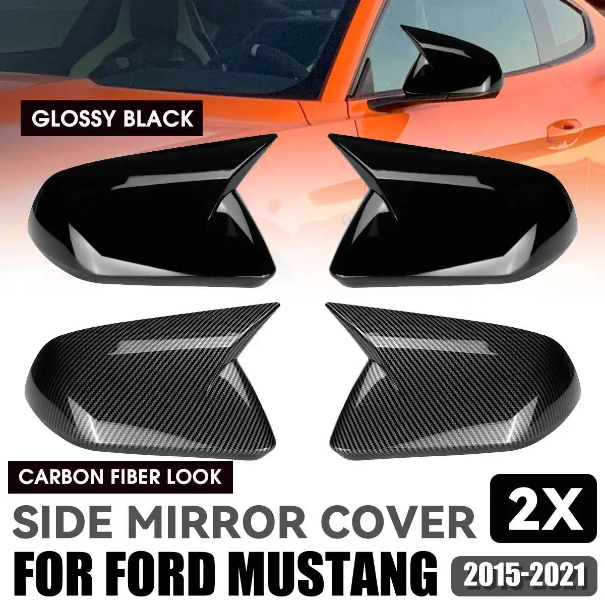 

Колпачки для боковых зеркал заднего вида для Ford Mustang 2015 2016 2017 2018 2019 2020 2021, глянцевые черные из углеродного волокна, 2 шт.