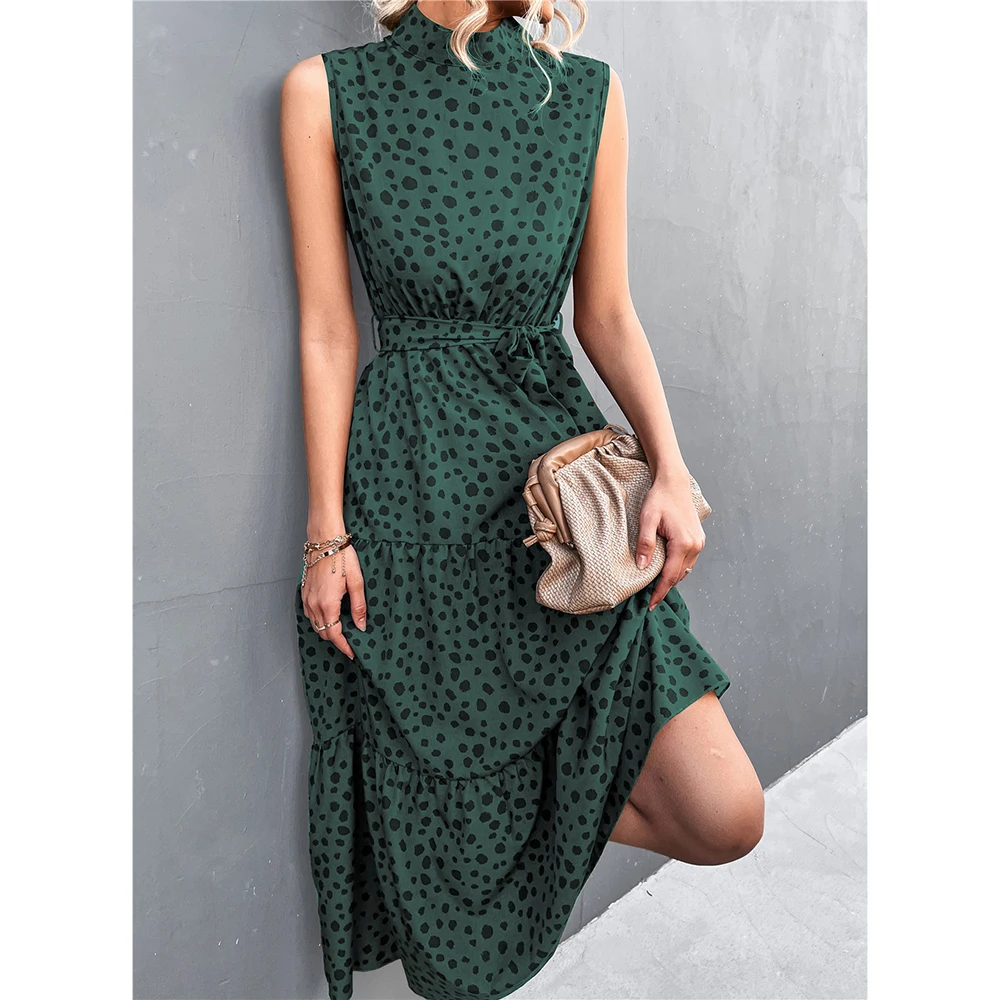 Женское летнее платье соблазнительный костюм с принтом зеленое неформальное