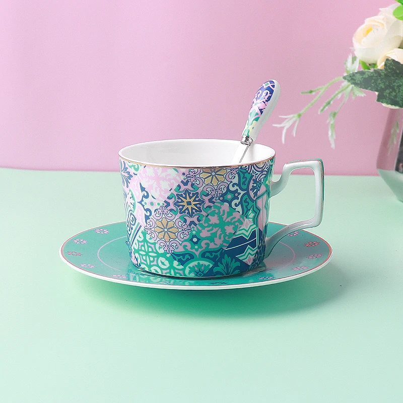 

Moroccan light luxury coffee cup set, English afternoon camellia tea cup, exquisite high-end bone china home designer model