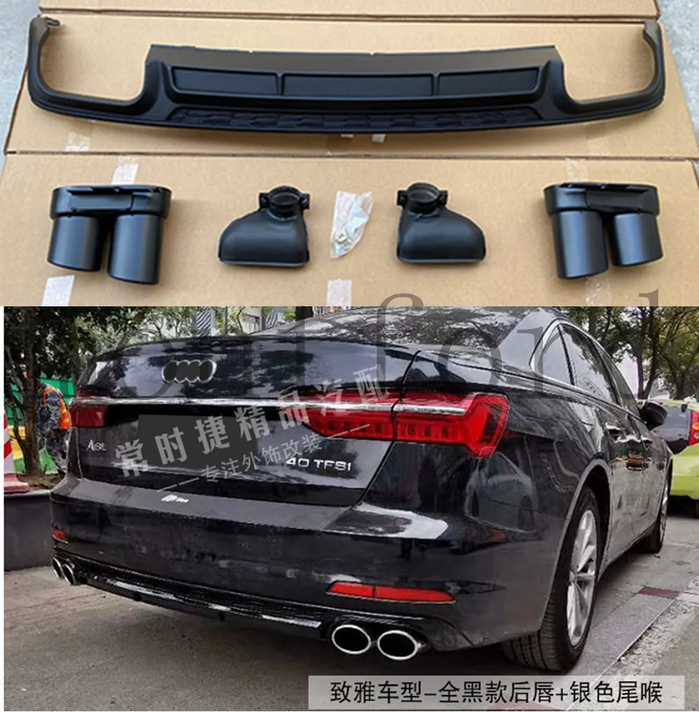 Car Styling ABS REAR BUMPER TRUNK LIP SPOILER DIFFUSER with Exhaust Tips For Audi A6 S6 SLINE C8 2019 2020 2021
