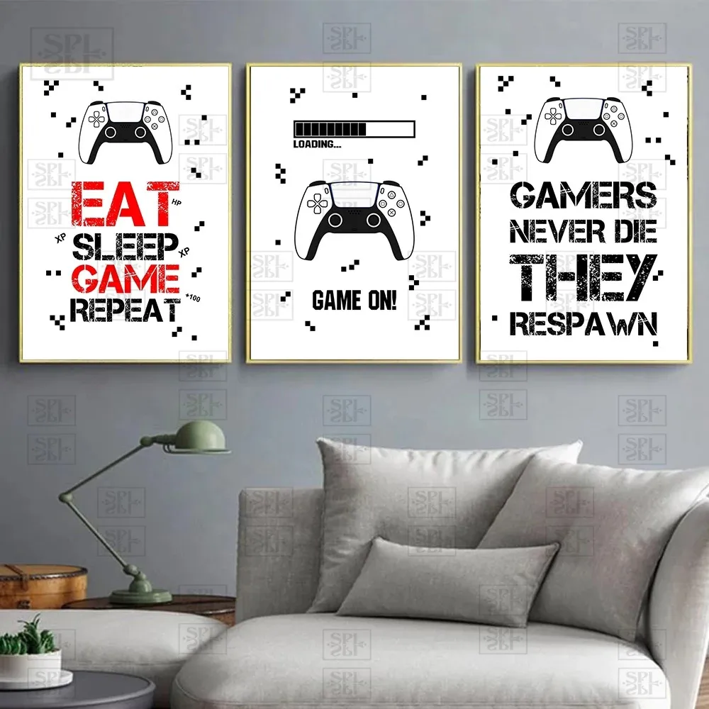 

Eat Sleep Game Repeat Gaming Wall Art Poster Print Gamer Wall Art Canvas Decorative Paintings Boys Room Playroom Decor Pictures