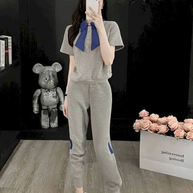 Женский спортивный костюм из двух предметов комплект пуловера с коротким