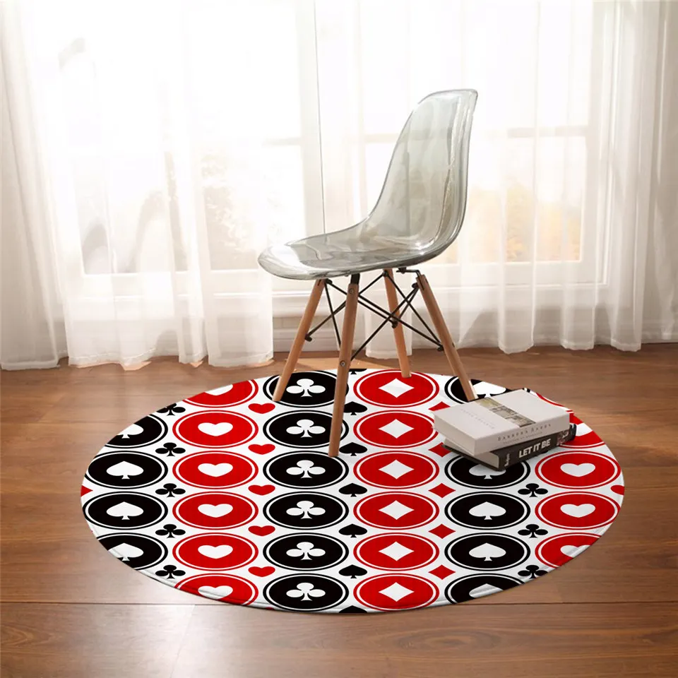 

Poker Bedroom Carpet Playing Cards Round Area Rug Black Red White Floor Rug Games Funny Play Mat for Living Room