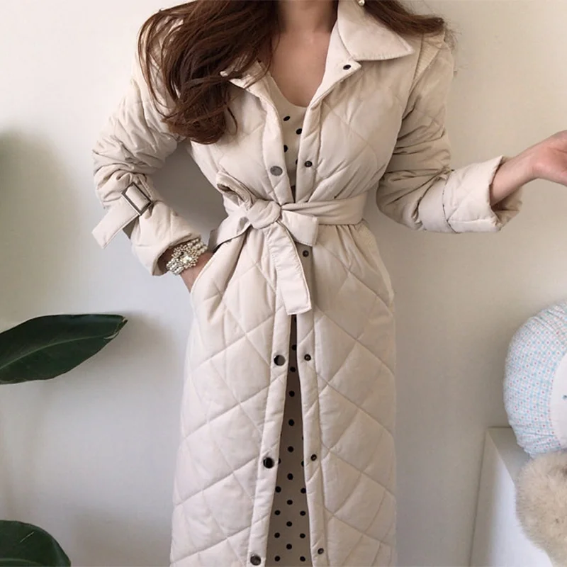 Autumn and Winter New Korean Chic 2023 Women's Thickened Thermal Insulation Lapel Casual Cotton Jacket Diamond Quilted Jacket