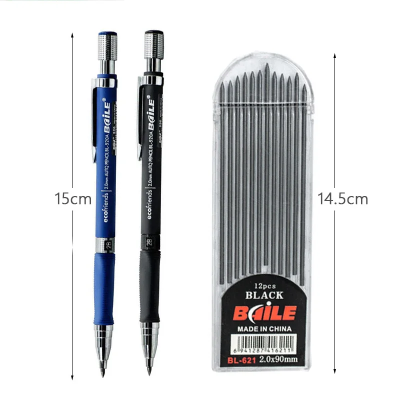 

2B Mechanical Pencil Set 2.0MM Pencil And Black/Colored Lead Refill Student Drawing Writing Stationery