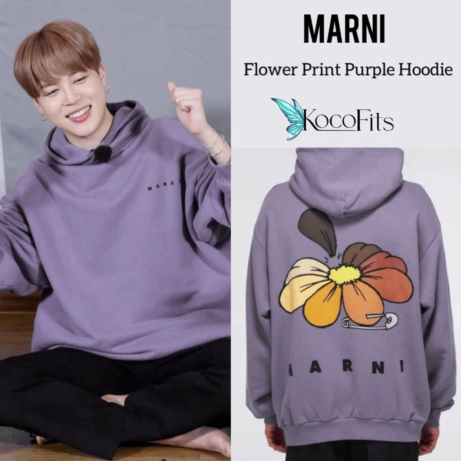 

Jimin Purple hoodie Flower printing purple Hoodies Sweatshirt