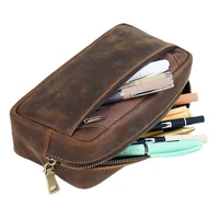 large capacity genuine leather pencil case handmade nature cowhide pencilcase zipper stationery holder school office supplies