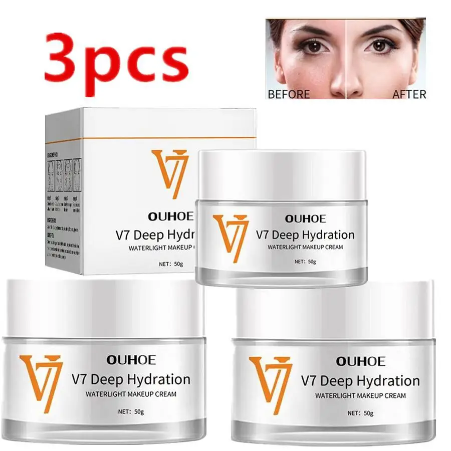 

3X OUHOE Lazy Concealer Cream Beauty V7 Natural Nude Makeup Facial Hyaluronic Acid Moisturizing Vitamin H Skin Whitening Cream