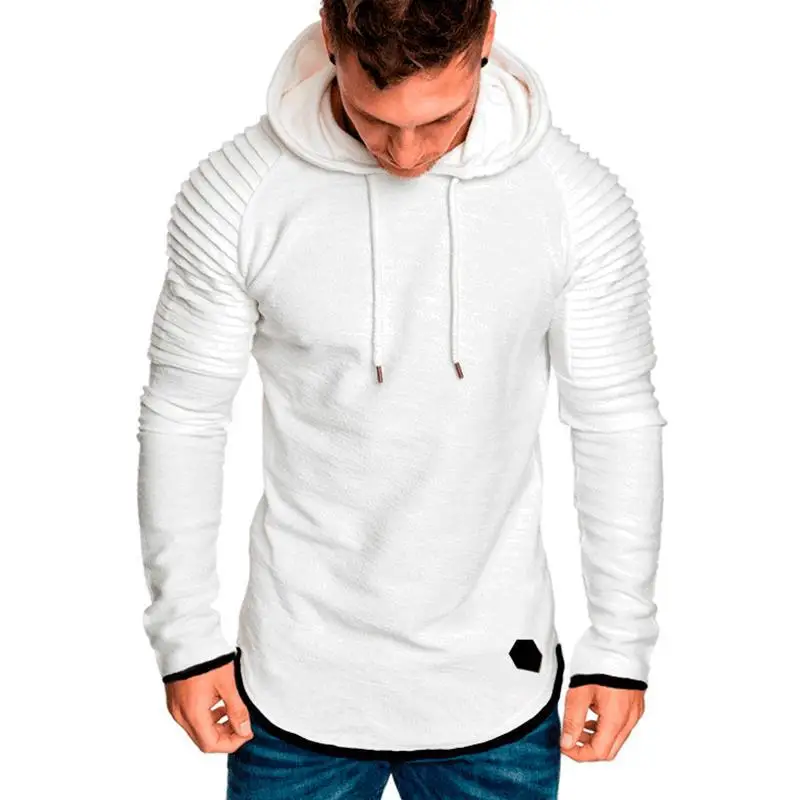 

Men's Casual Sports Round Neck Slim Hooded Long Sleeve T-Shirt Patchwork Striped Pleated Raglan Sleeve Men's Top