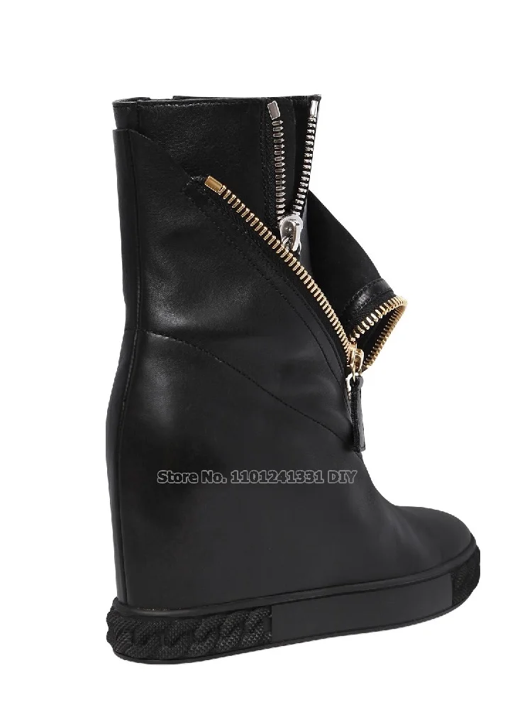 Height Increased Platform Wedge Heeled Short Boots Women Double Side Zippers Botas 8Cm High Heel Wedges