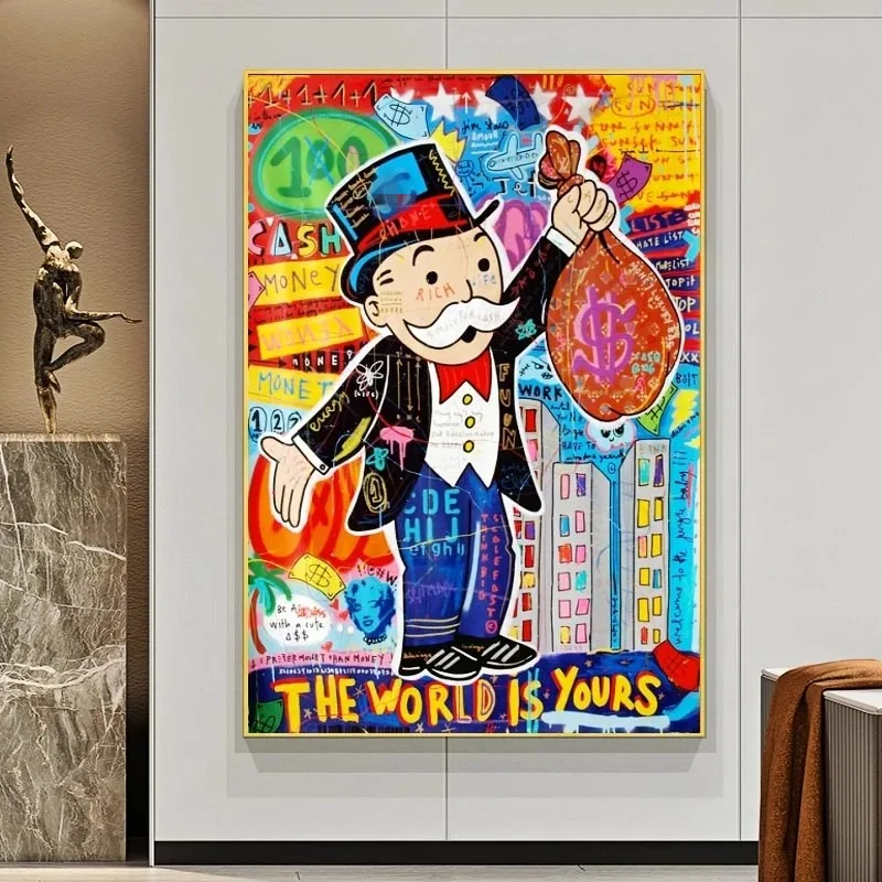 

Graffiti Art Alec Monopoly Canvas Posters Inspirational Artwork The World Is Yours Money Paintings on The Wall Modern Home Decor