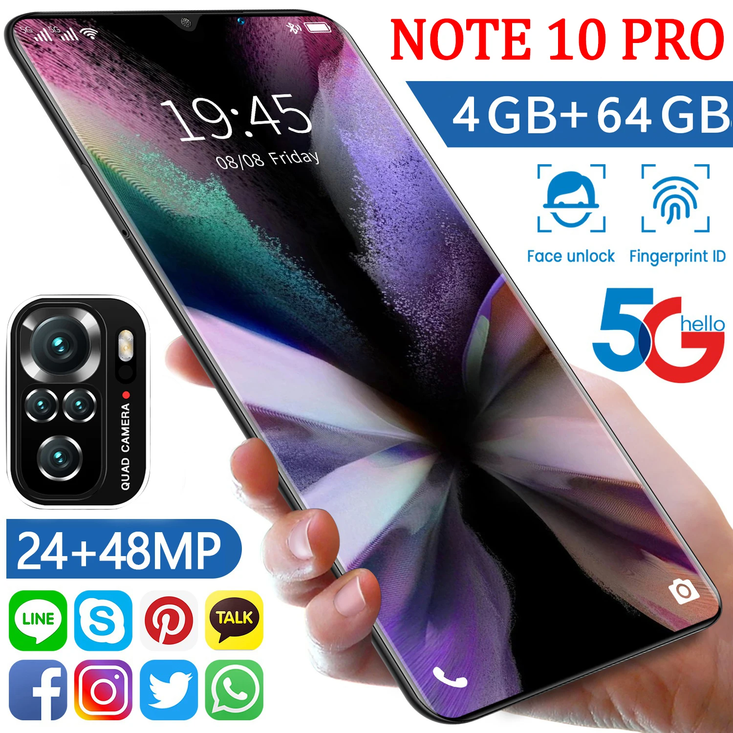 

Смартфон Note 10 Pro, 2022 дюйма, 4 + 64 ГБ, 6,1 мАч, 48 МП