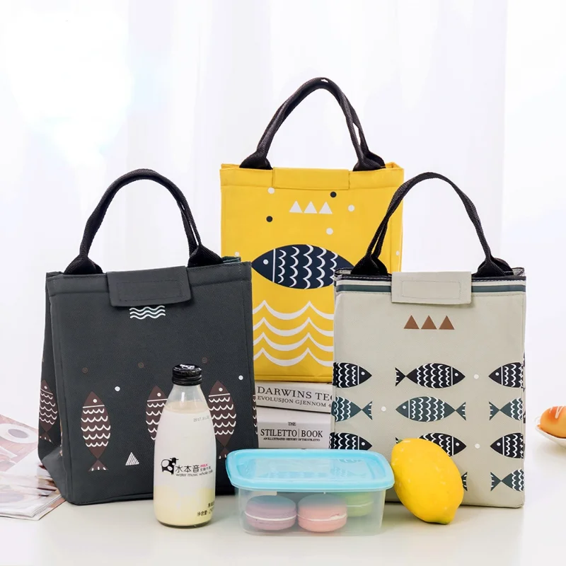 

Hot Sales! Waterproof Oxford Tote Lunch Bag Large Capacity Thermal Food Picnic Lunch Bags For Women Kid Men Fish Pattern