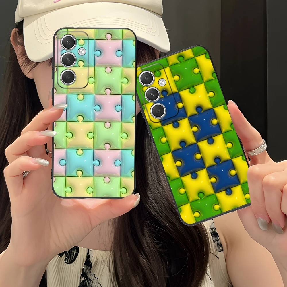 Puzzle Fashion Pretty Mobile Cell Phone Case for Samsung Galaxy S24 S23 S22 S21 S20 S10 S9 Plus FE Ultra Lite Black Cover Shell