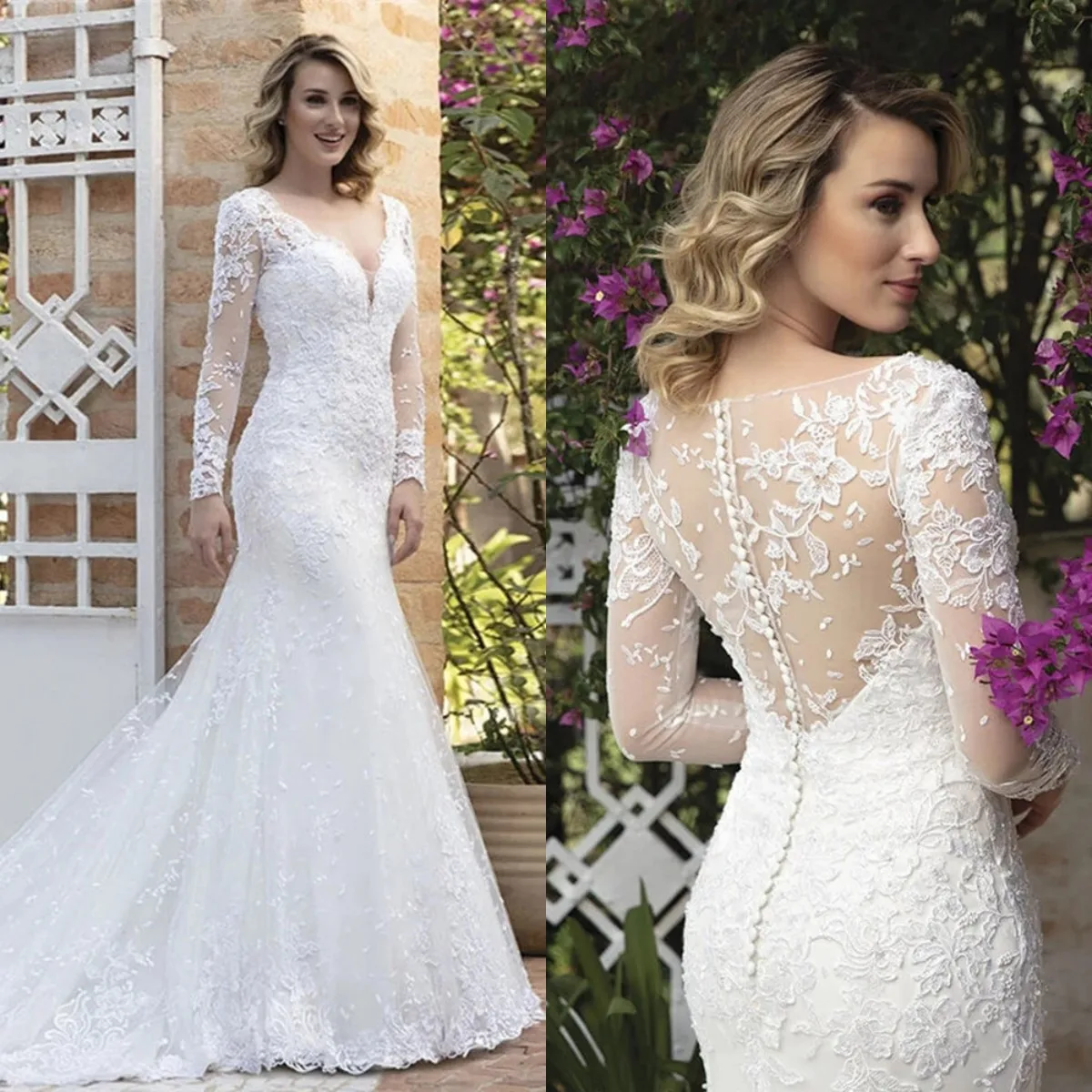 

African Long Sleeve Mermaid Wedding Dress 2023 Lace Appliques Sexy Illusion Back Bride Dresses Vestidos De Novia Bridal Gowns