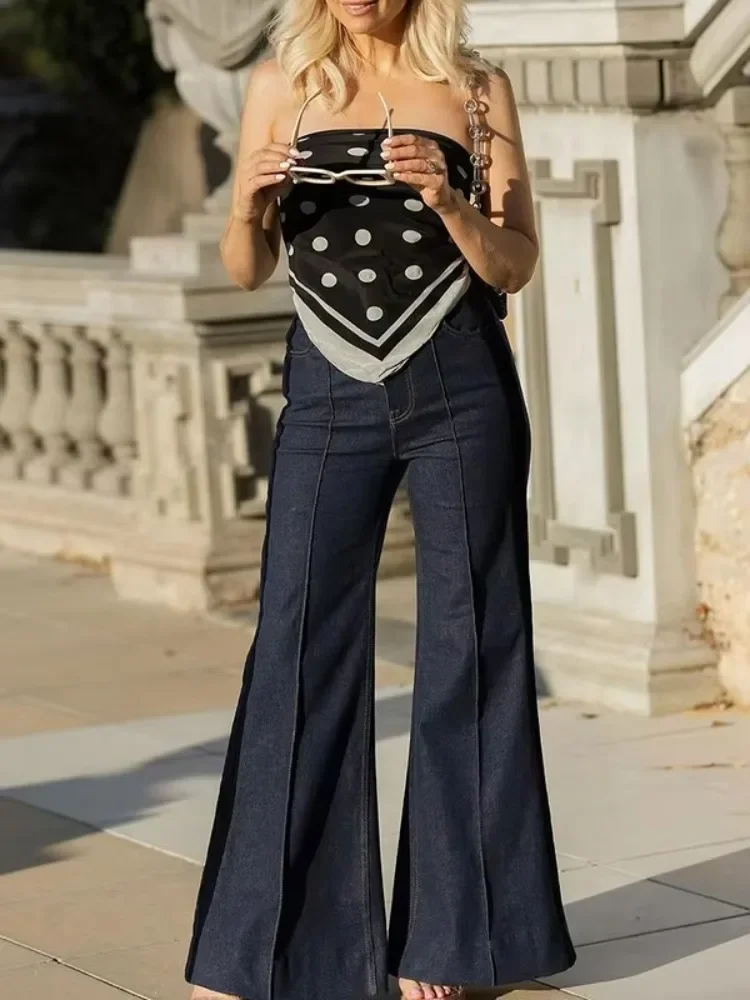 UOOZEE 2024 новые женские модные расклешенные брюки с высокой талией джинсы имитацией