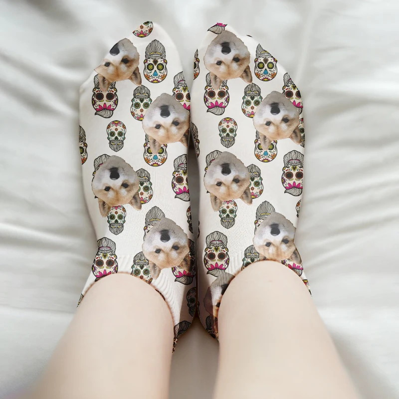 Custom Skull Socks with Faces Funny Printed Photo Pet Socks Personalized Picture Punk Crew Socks Unisex Gift for Men Women