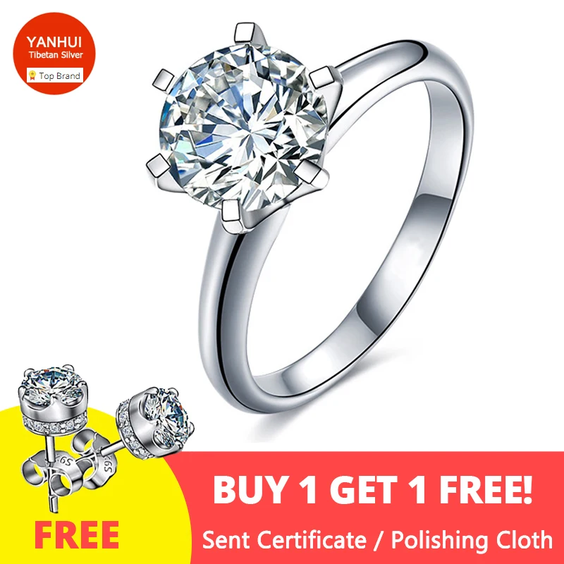 

With Certificate White Gold Color Rings for Women 2.0ct CZ Cubic Zirconia Solitaire Ring Engagement Wedding Band Bridal Jewelry