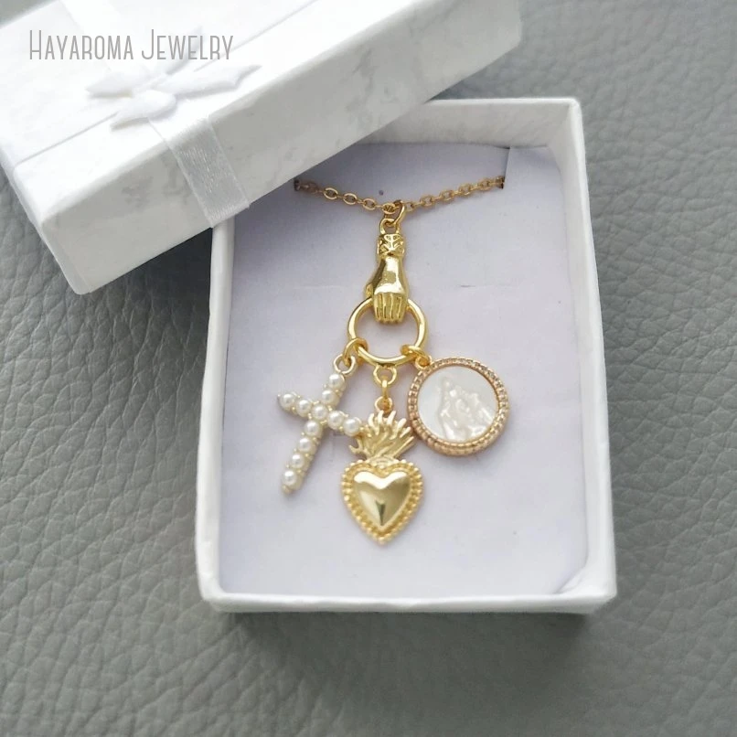10 шт. ожерелье с сакральным сердцем золотой кулон Ex Voto жемчужный крест подвески