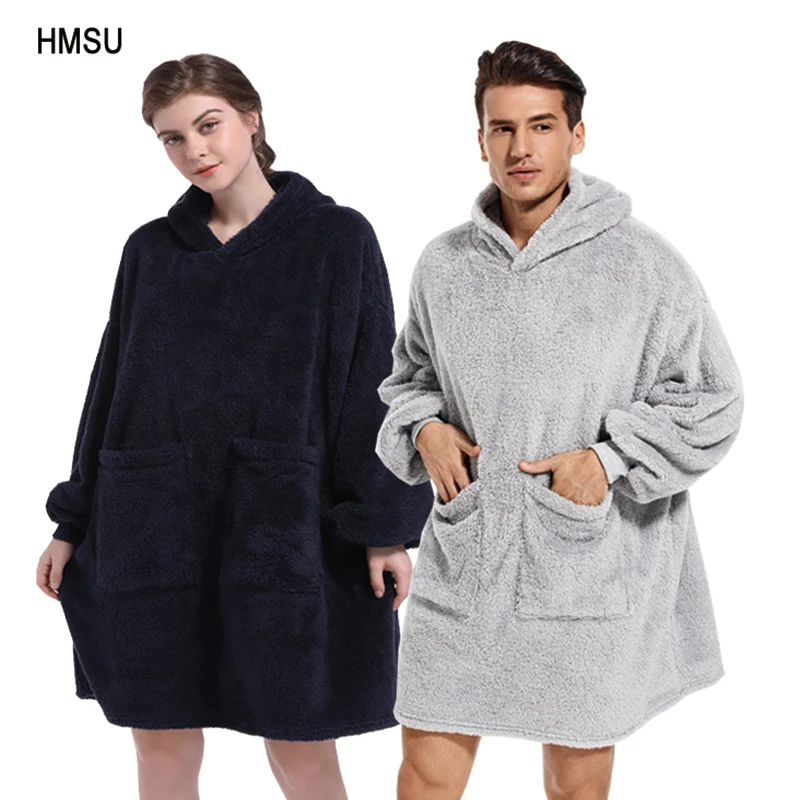 

HMSU Blanket with Sleeves Oversized Winter Hoodie Fleece Warm Hoodies Sweatshirts Giant TV Blanket Women Men Hoody Robe Couple