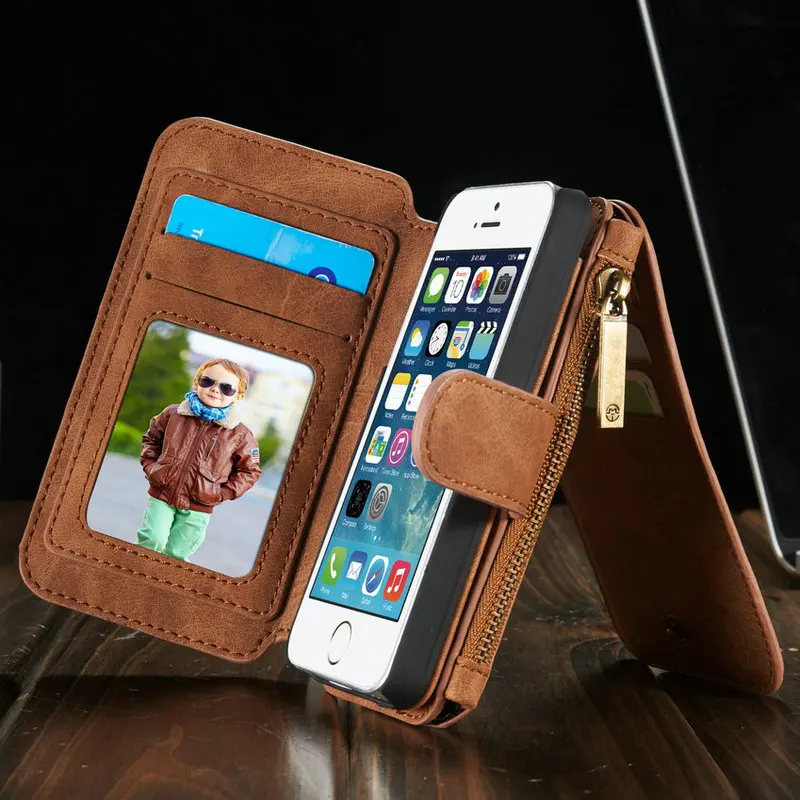Чехол-кошелек для iPhone SE 5S 5 со съемным тонким корпусом из ТПУ и поликарбоната