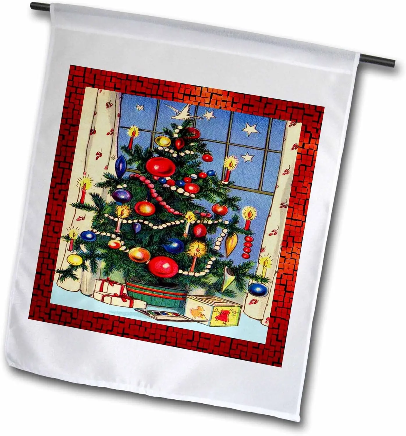 3dRose fl_8031_1 Старомодный садовый флаг для рождественской елки 12 на 18 дюймов